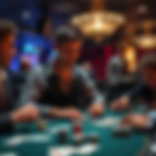 A first-time poker dealer managing a game, with chips and cards visible on the table, surrounded by players.