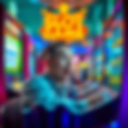A person playing a new slot game with bright graphics and a surprised expression after winning