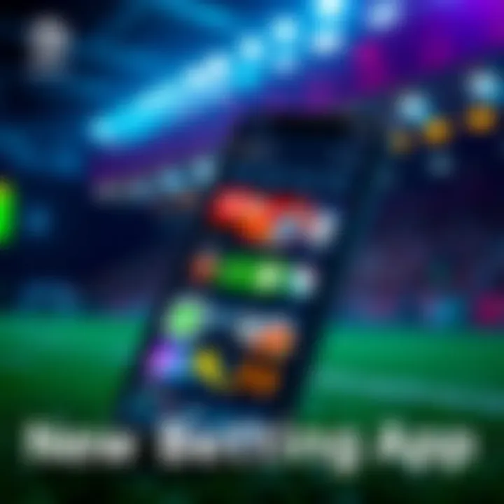 A smartphone displaying a sports betting app interface with vibrant graphics and features, showcasing various sports options.