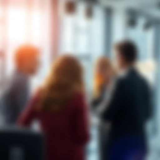 A group of people discussing the future of a new business idea in a modern office setting.