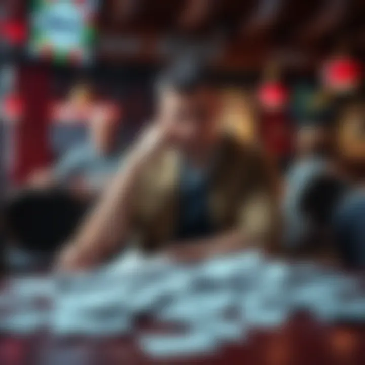 A novice bettor sitting at a table with betting slips scattered around and a worried expression, looking for advice on improving their strategy after losing money.