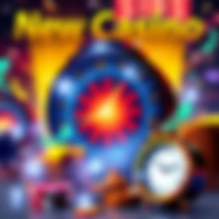 A graphic showing casino rewards and free spins with money symbols and a clock for fast cash-outs.