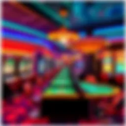 A colorful casino scene featuring slot machines and game tables, highlighting exciting bonuses for new players.
