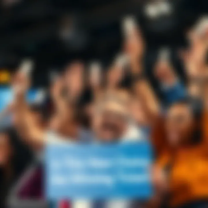 A group of diverse people celebrating a new competitor in a race, holding tickets and cheering for their choice.