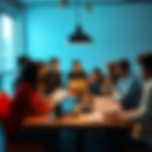 A group of diverse people brainstorming around a table with papers and laptops, discussing new ideas for improvement.
