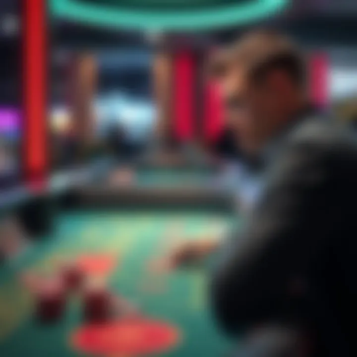 A new player looks concerned at a craps table with chips and dice, reflecting on their recent losses.