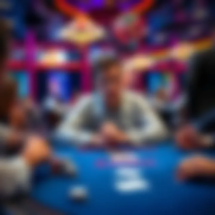 A first-time player looking nervous while playing blackjack at a real casino table, surrounded by other players, with cards and chips on the table.