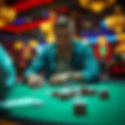 New poker player at a casino table A new poker player focused on handling chips properly at a casino poker table