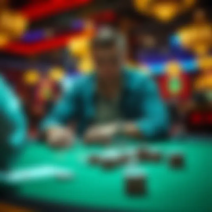 New poker player at a casino table A new poker player focused on handling chips properly at a casino poker table