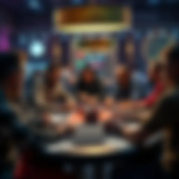A group of new poker players sharing tips at a table during a game night