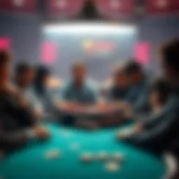 A group of new poker players gathered around a table, discussing strategies and learning the game together.