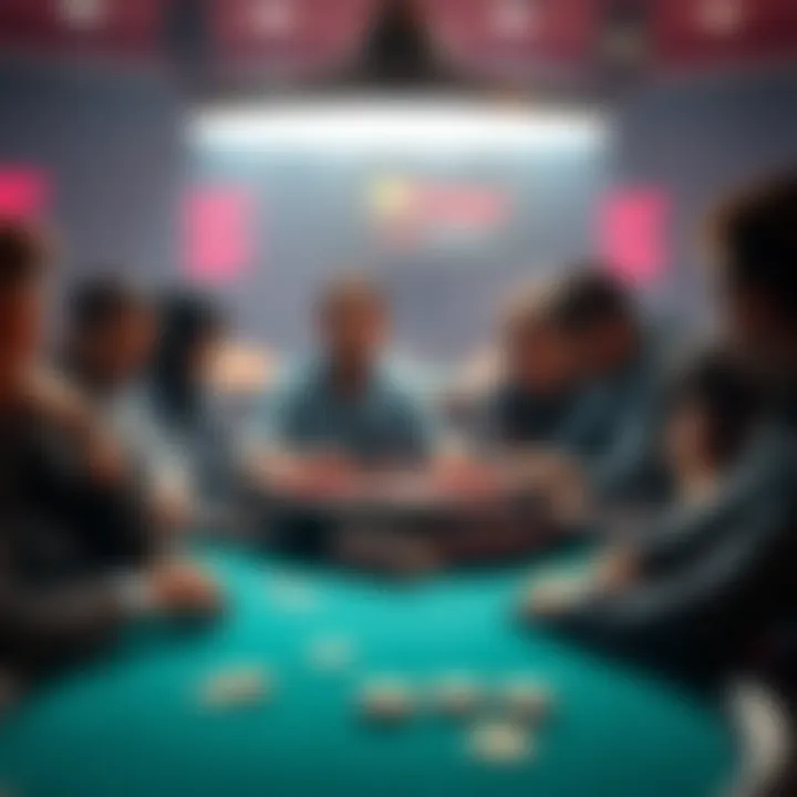 A group of new poker players gathered around a table, discussing strategies and learning the game together.