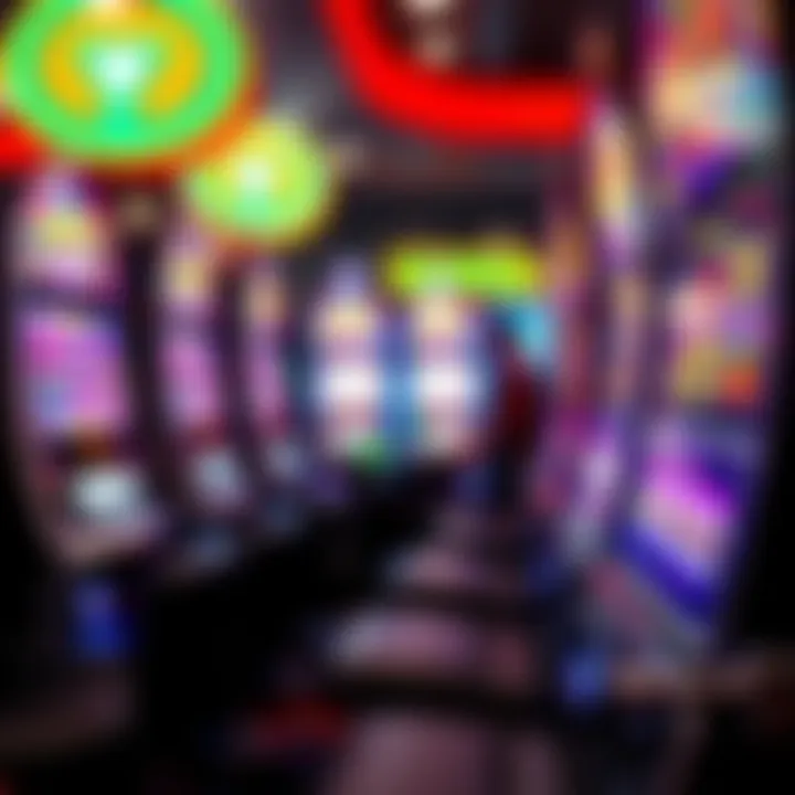 A close-up view of a row of new slot machines featuring colorful graphics and symbols, emphasizing the excitement of players.
