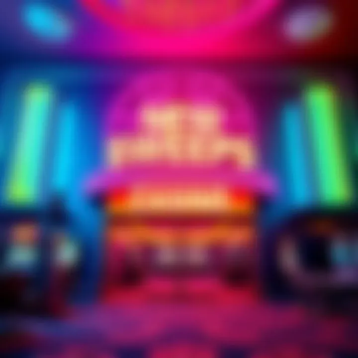 Bright and colorful entrance of the New Sweeps Casino with neon lights and gaming signs