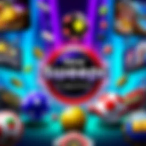 A vibrant graphic showcasing the New Sweeps Casino logo with casino games icons around it, emphasizing high RTP rates for Hacksaw and Pragmatic games.