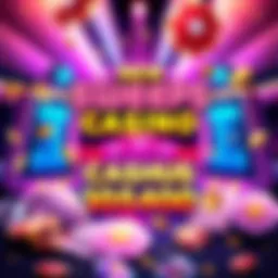 A vibrant graphic showcasing a casino theme with welcome bonuses and scratchers for prizes.