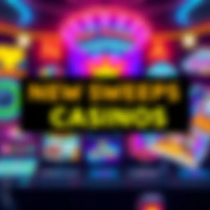New Sweeps Casinos A vibrant display of new online casino games with colorful graphics and exciting themes, inviting players to join in and win big.