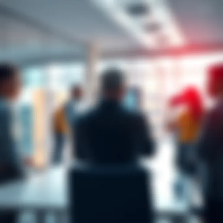 A group of people discussing innovative tailing strategies in a bright meeting room.