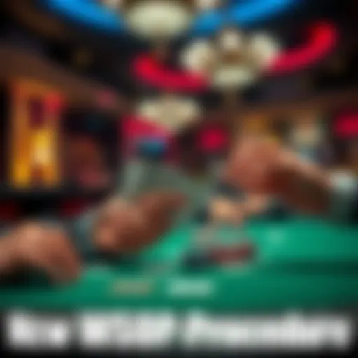 New WSOP Shuffle Procedure A dealer at a poker table performing a riffle and cut shuffle with cards