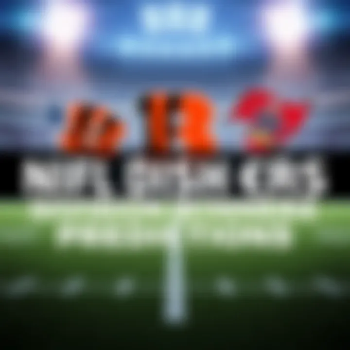 A football field with team logos of Bengals, Jaguars, Cowboys, and Bucs, representing the predicted division winners for 2026 season