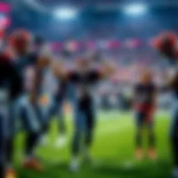 A team celebrating after a key play, while the opposing team looks frustrated after a mistake during an NFL game.