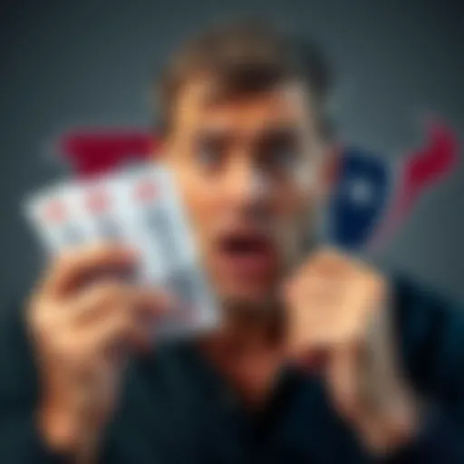 A frustrated bettor looks at losing NFL parlay tickets with Bears and Texans logos in the background.