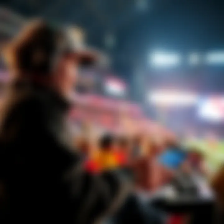 NFL Betting Predictions A sports analyst sharing expert NFL betting picks on a game day with fans in the background