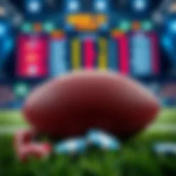 A football with betting chips and a scoreboard in the background