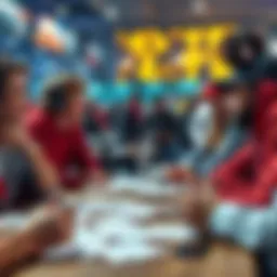 A group of fans discussing NFL betting strategies with various betting slips on a table.