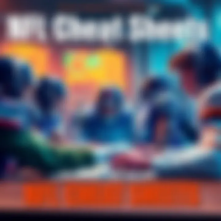 A group of fantasy football players analyzing NFL cheat sheets and strategies