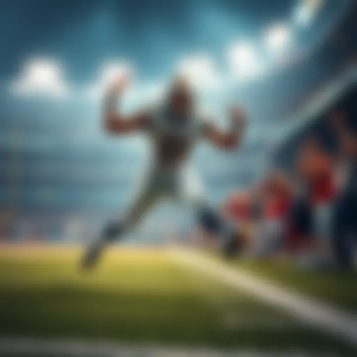 A football player making a touchdown during a game in 2026 with fans cheering in the background