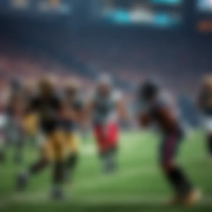 Players from the New Orleans Saints and Atlanta Falcons on the field during a Monday Night Football game, with fans cheering in the background.