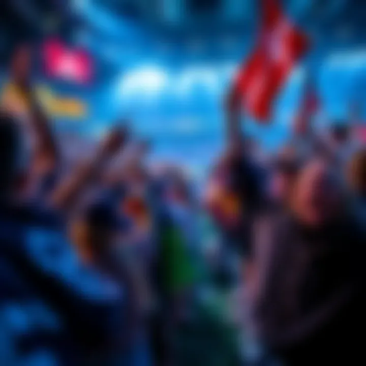 Fans cheering and celebrating during NFL opening day, showcasing team colors and banners, ready for the games ahead.