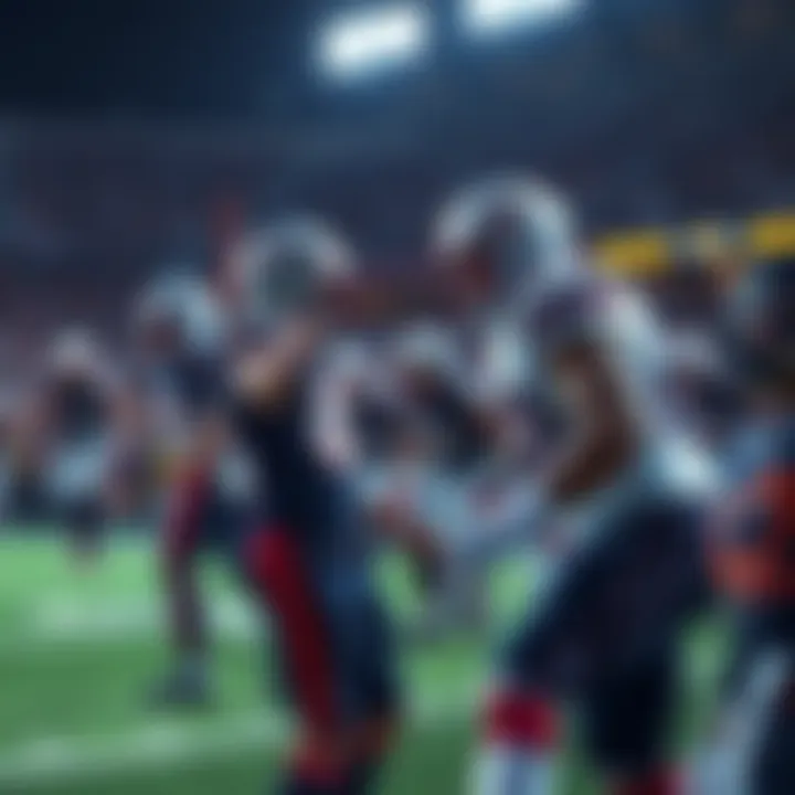 Players from the Patriots and Bears face off during a night football game