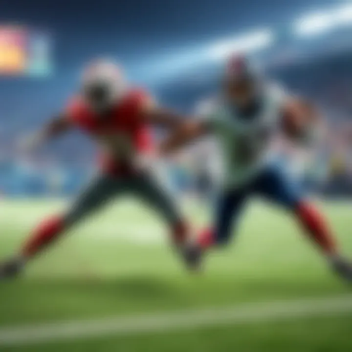 Two NFL teams compete fiercely on the field during a primetime game, showcasing key players and intense moments.