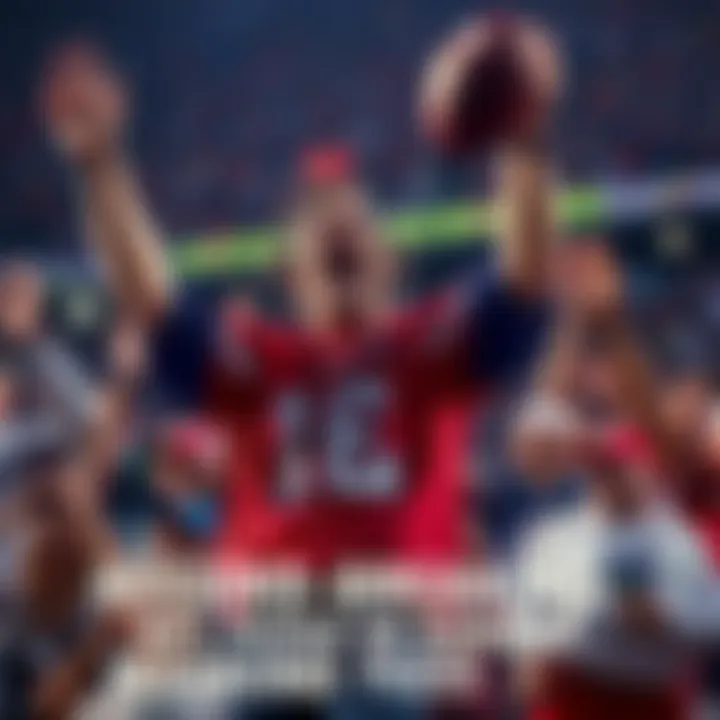 A fan excitedly celebrates a successful NFL picks weekend, wearing team colors and holding a football, amidst a crowd of cheering supporters.