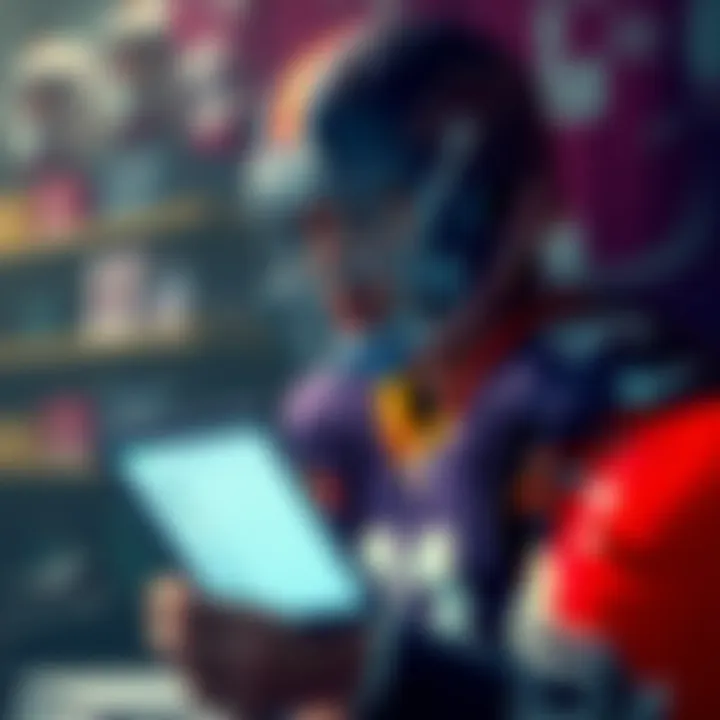 NFL Teaser Strategies A football player analyzes game statistics and betting lines while surrounded by team jerseys and helmets, representing Week 10 NFL matchups and strategies.