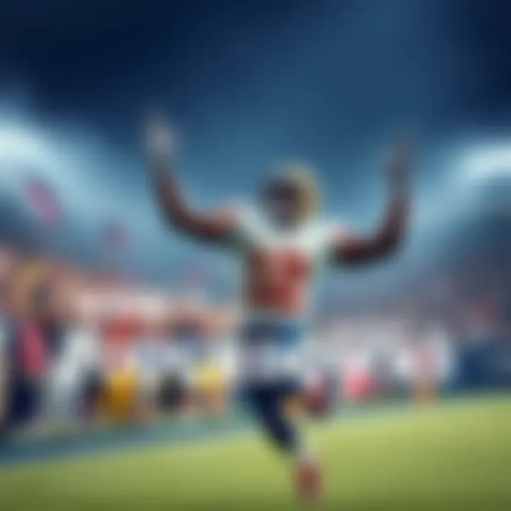 A football player celebrating after scoring a touchdown during NFL Week 16, with fans cheering in the background.