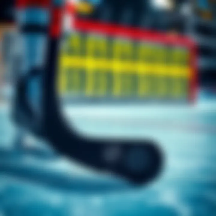 A close-up of a hockey player's stick and puck on ice, with betting slips and odds in the background.