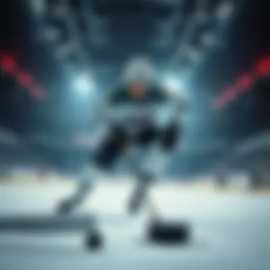 A hockey player in action with a betting slip and puck on an ice rink background