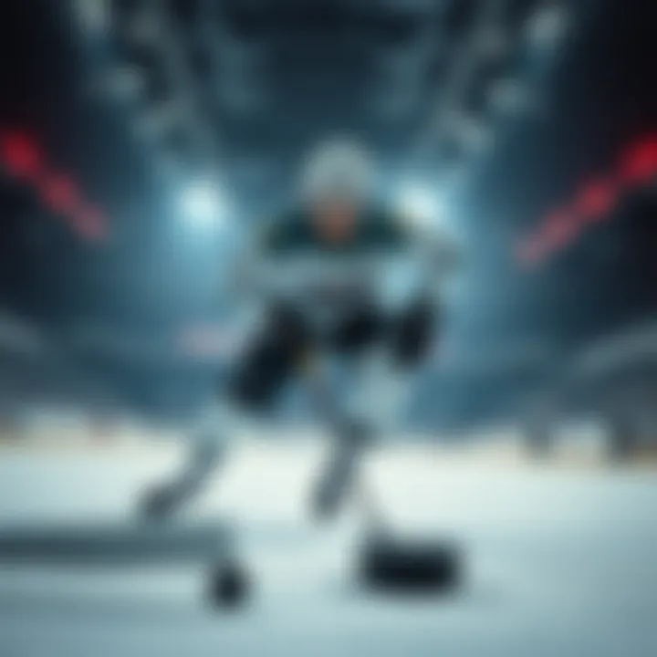 A hockey player in action with a betting slip and puck on an ice rink background