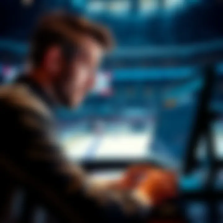 NHL Betting Strategy A person analyzing NHL game statistics and betting odds on a computer.