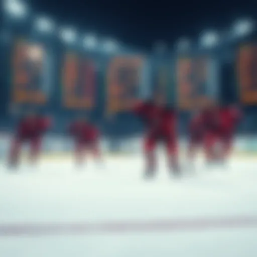 NHL players on the ice during a game with betting odds displayed in the background