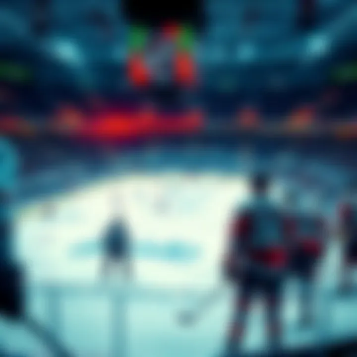 Players preparing for an NHL game on the ice