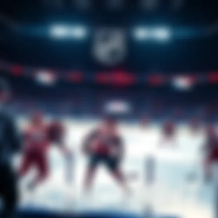 Players on the ice during an NHL game with fans cheering in the background.