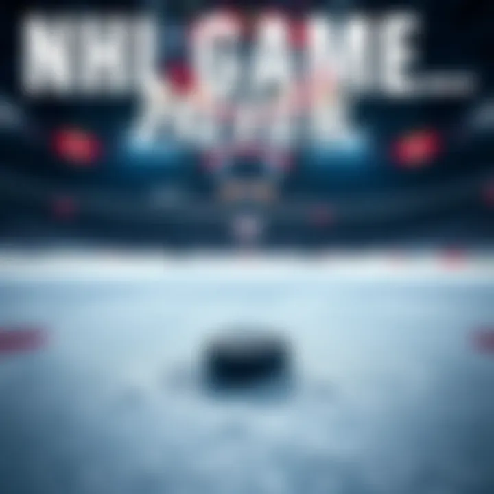 NHL Game Preview A hockey rink with a puck on the ice and team logos of the Canes, Panthers, and Capitals in the background