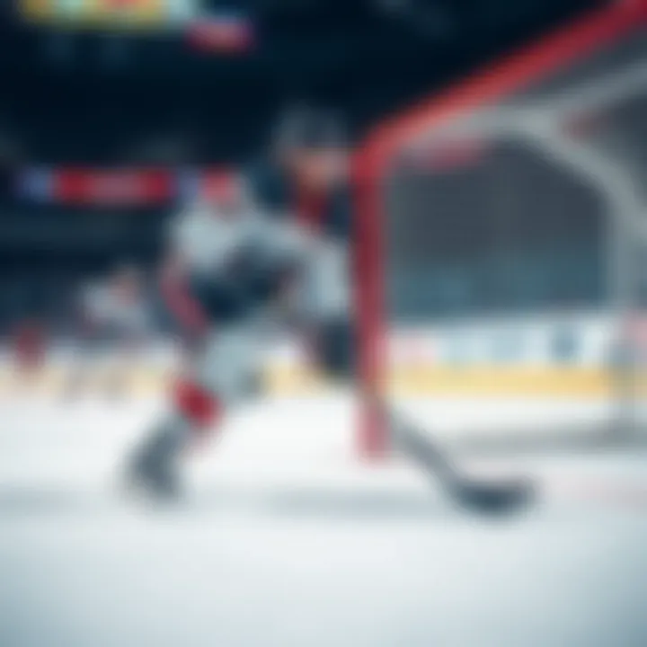 NHL Player Taking a Shot on Goal A hockey player in action, shooting the puck towards the goal during a game