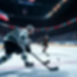 NHL players skating on the ice during a game, with a focus on a player scoring a goal