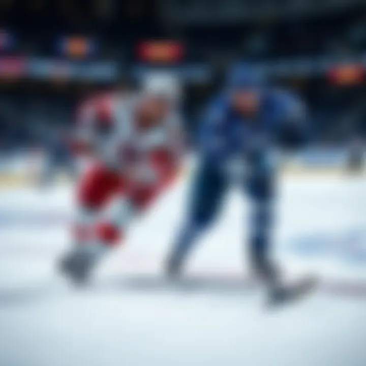 Two NHL players battling for the puck during a game