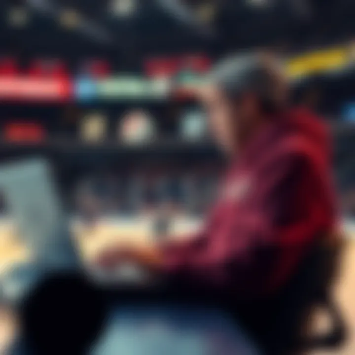 A Canadian hockey fan placing bets online for NHL playoffs with a laptop and sportsbook logos in the background.